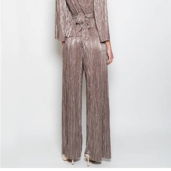 SABINA MUSAYEV Gold Metallic Plisse Pleated Tom Wide Leg Pants Small NWT - Picture 5 of 12